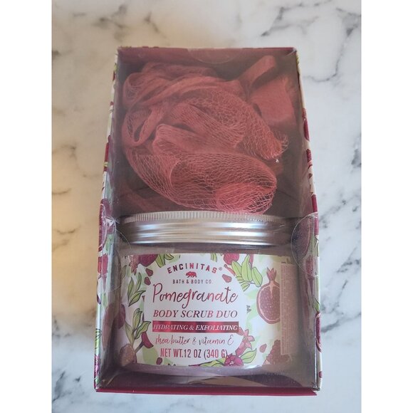 Encinitas Pomegranate Body Scrub Duo Hydrating & Exfoliating Set With Mesh Puff - Picture 4 of 4